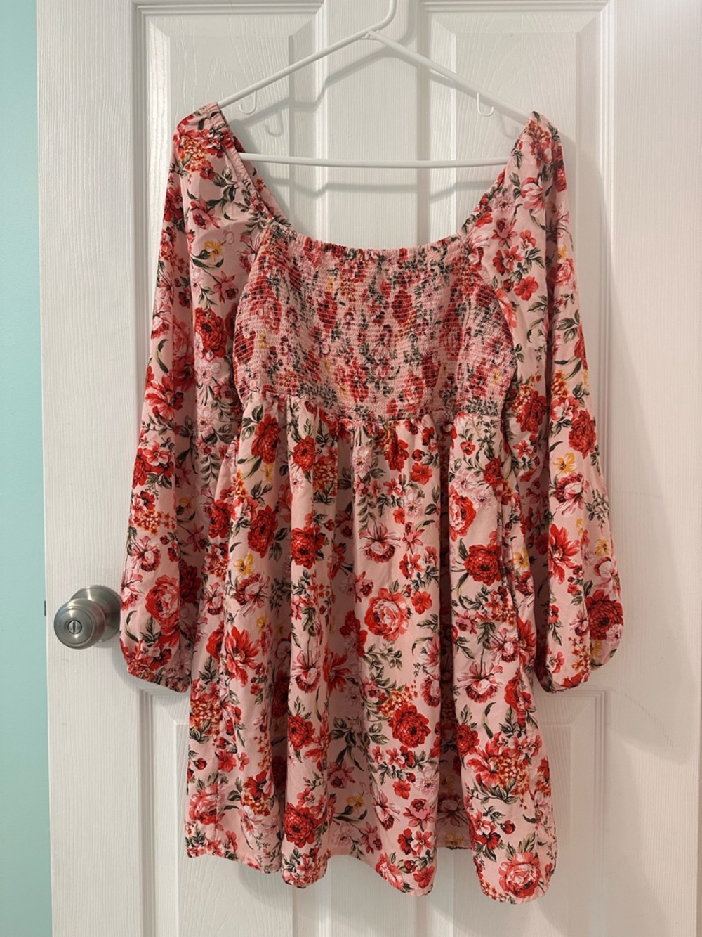 Old Navy Fit and Flare Long Sleeve Square Neck Floral Minidress
